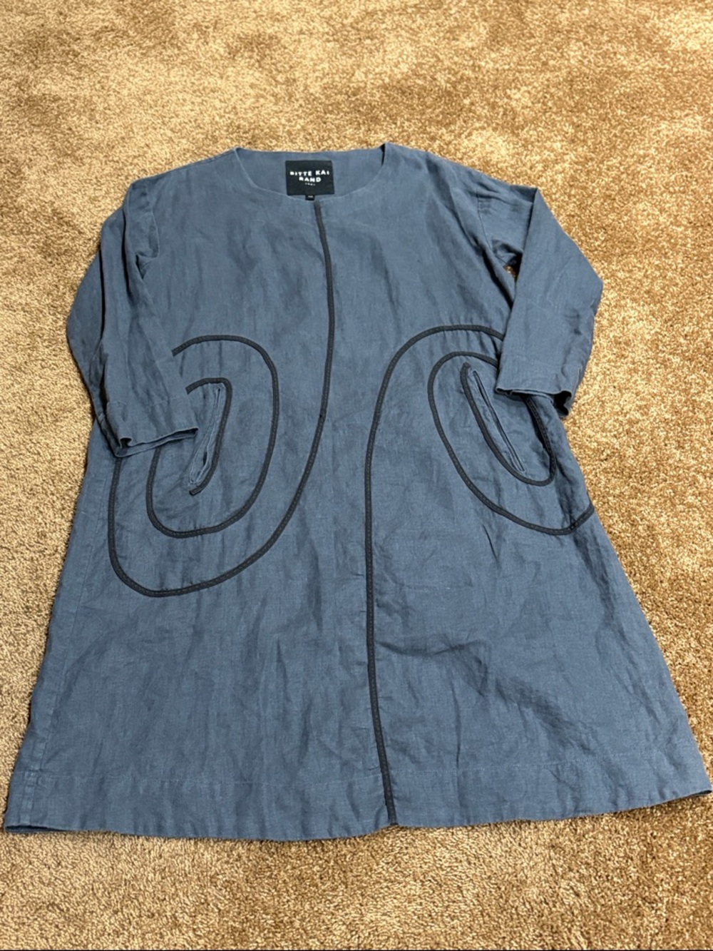 Bitte Kai Rand Lagnlook Blue Linen Swing Dress with Black Trim Detail Xs